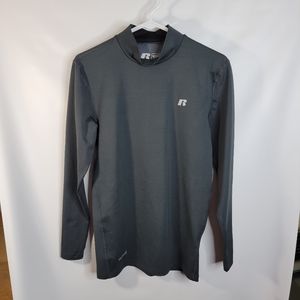 Mens Russel Dri-Power 360 Charcoal Long sleeve Top Size Small (34-36) Mock TN